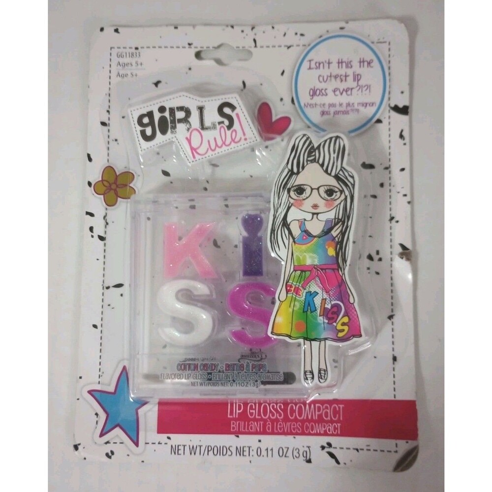NEW Girls Rule KISS Lip Gloss Compact Cotton Candy Flavor
